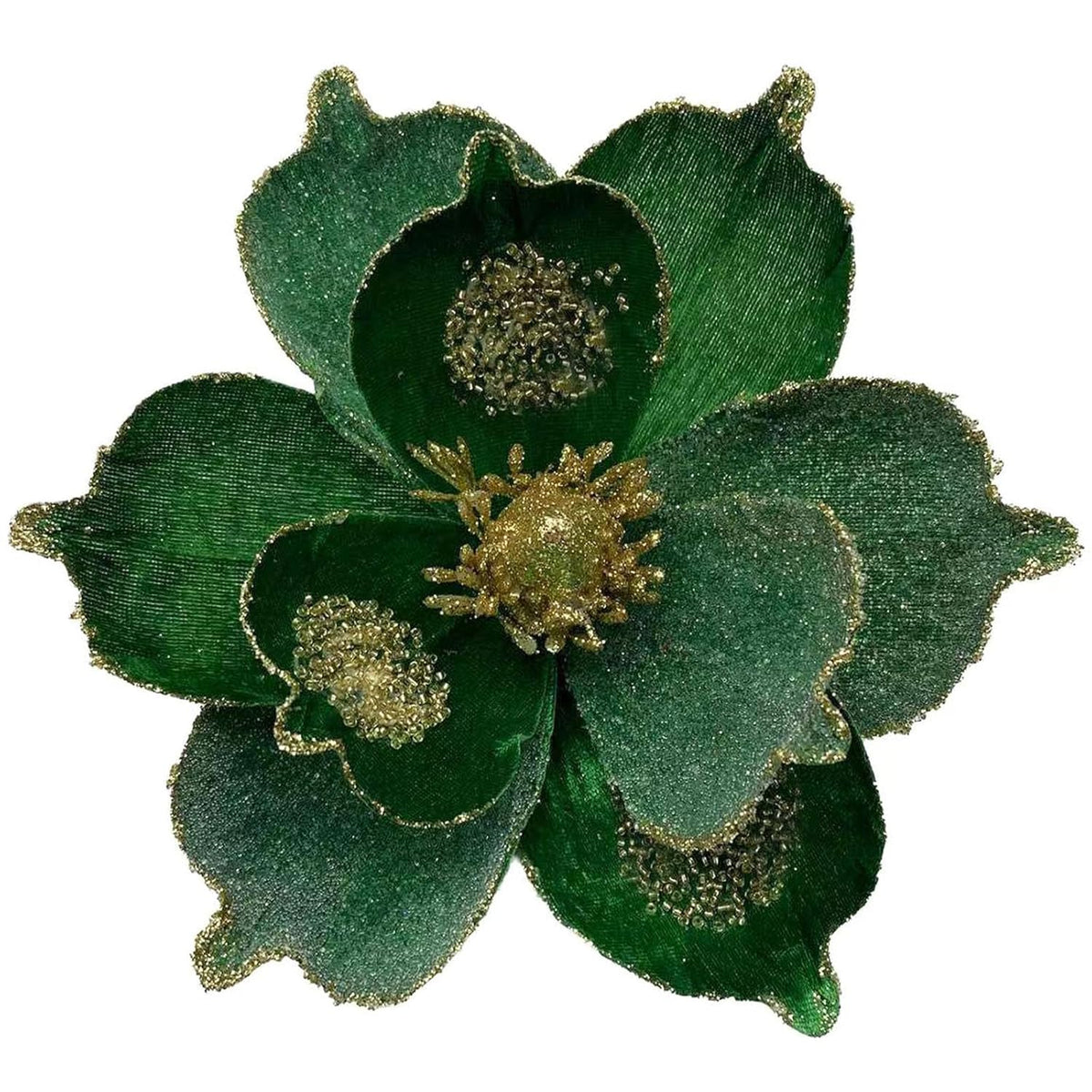 9In Christmas Flowers Large Glitter Magnolia Flowers Velvet Christmas Decorations Green Christmas Tree Ornaments Set Of 6 Giant Artificial Flowers With Stems For Xmas Tree Holiday