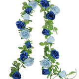 2 Pack Artificial Flower Garland 6.5 Ft Fake Rose Garland Vine Valentine'S Day Gifts For Wedding Arch Table Centerpiece Arrangement Room Wall Stairs Fireplace Decor (Royal Blue Light Blue)