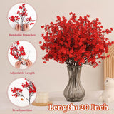 Red Fake Flowers, 15Pcs Real Touch Silk Flowers Faux Artificial Flowers For Decorations, Babys Breath Artificial Flowers Bulk For Spring Decor Floral Arrangement