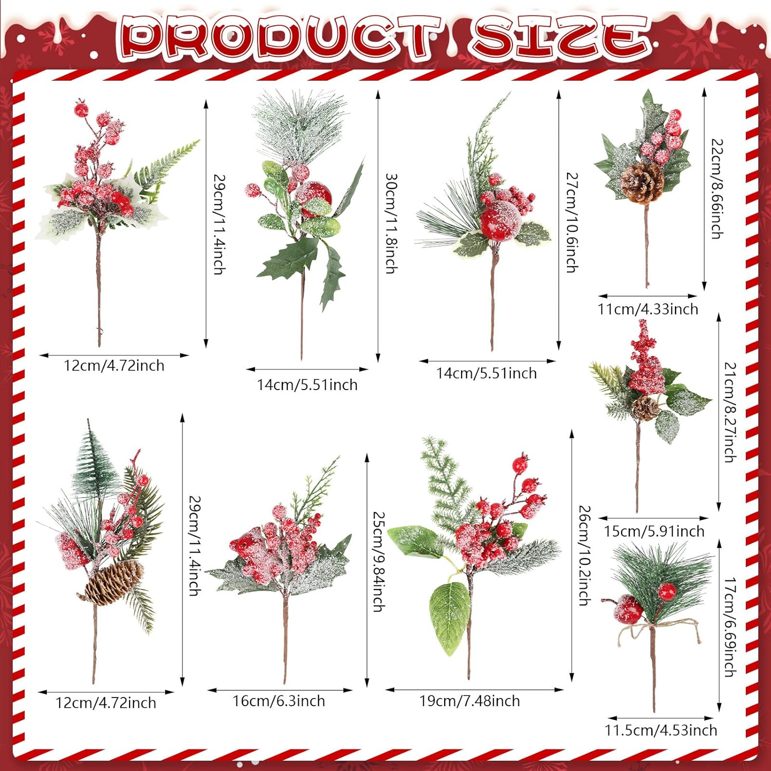 Artificial Christmas Picks 20 Pack Assorted Holly Berry Stems Frosted Pine Cones Faux Red Berries White Floral Picks Sprays For Xmas Tree Vase Crafts Garland Christmas Wreath Decoration