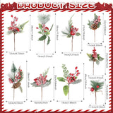 Artificial Christmas Picks 20 Pack Assorted Holly Berry Stems Frosted Pine Cones Faux Red Berries White Floral Picks Sprays For Xmas Tree Vase Crafts Garland Christmas Wreath Decoration