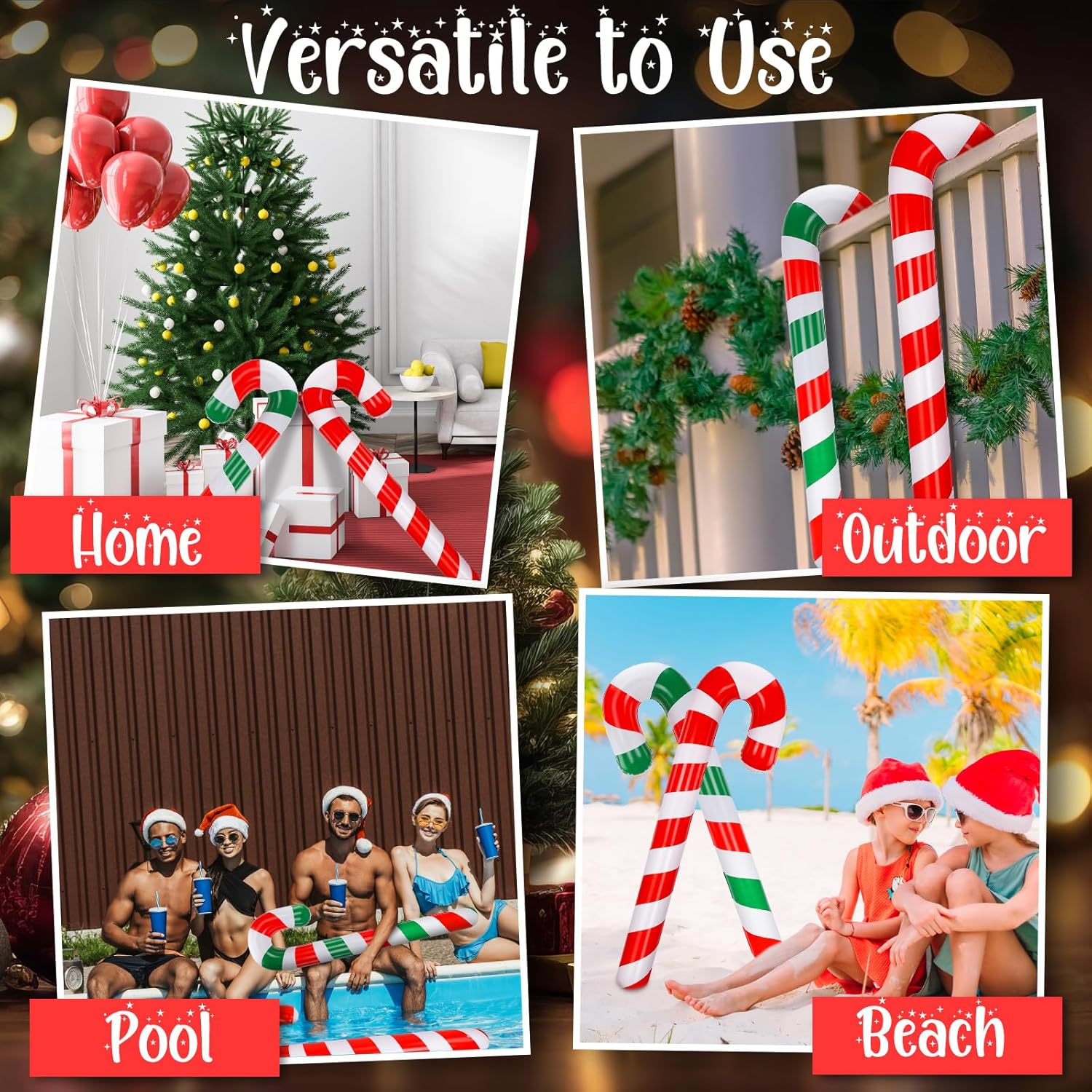 2 Pcs 54 Inch Inflatable Christmas Decorations Blow Up Candy Cane Ornaments, Jumbo Candy Christmas Inflatables For Xmas