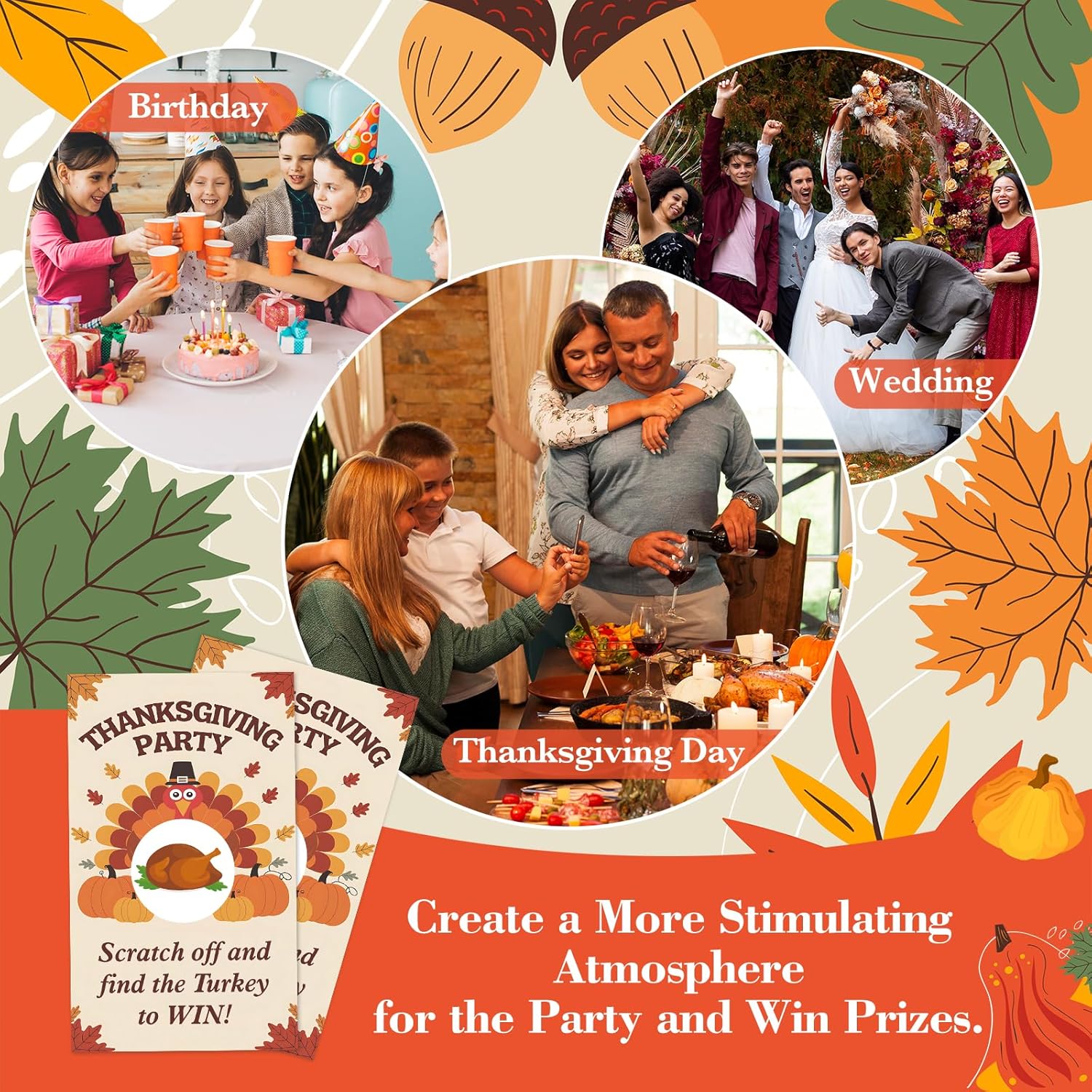 Thanksgiving Scratch Off Cards, 50Pcs Fall Harvest Party Scratch Off Tickets, Autumn Game Cards For Adults Family Groups Supplies Classroom Activities - B01