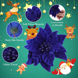 24 Pcs Poinsettia Flowers Artificial, 6.3 In Large Velvet Christmas Flowers With Stems, Floral Picks For Christmas Tree Wreath Garland Ornaments Wedding Decor, Royal Blue