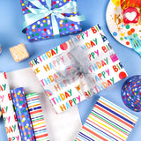 Birthday Wrapping Paper Roll - Mini Roll - 17 Inch X 120 Inch Per Roll - Polka Dots, Stripes Patterns (42.3 Sq.Ft.Ttl)