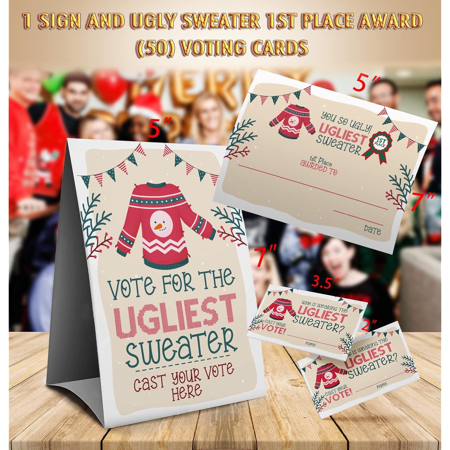 Ugly Christmas Sweater Voting Suit, Ugly Sweater Party Christmas Party, Tacky Christmas Party-1 Sign,1Awards And 50 Guessing Cards?51C?