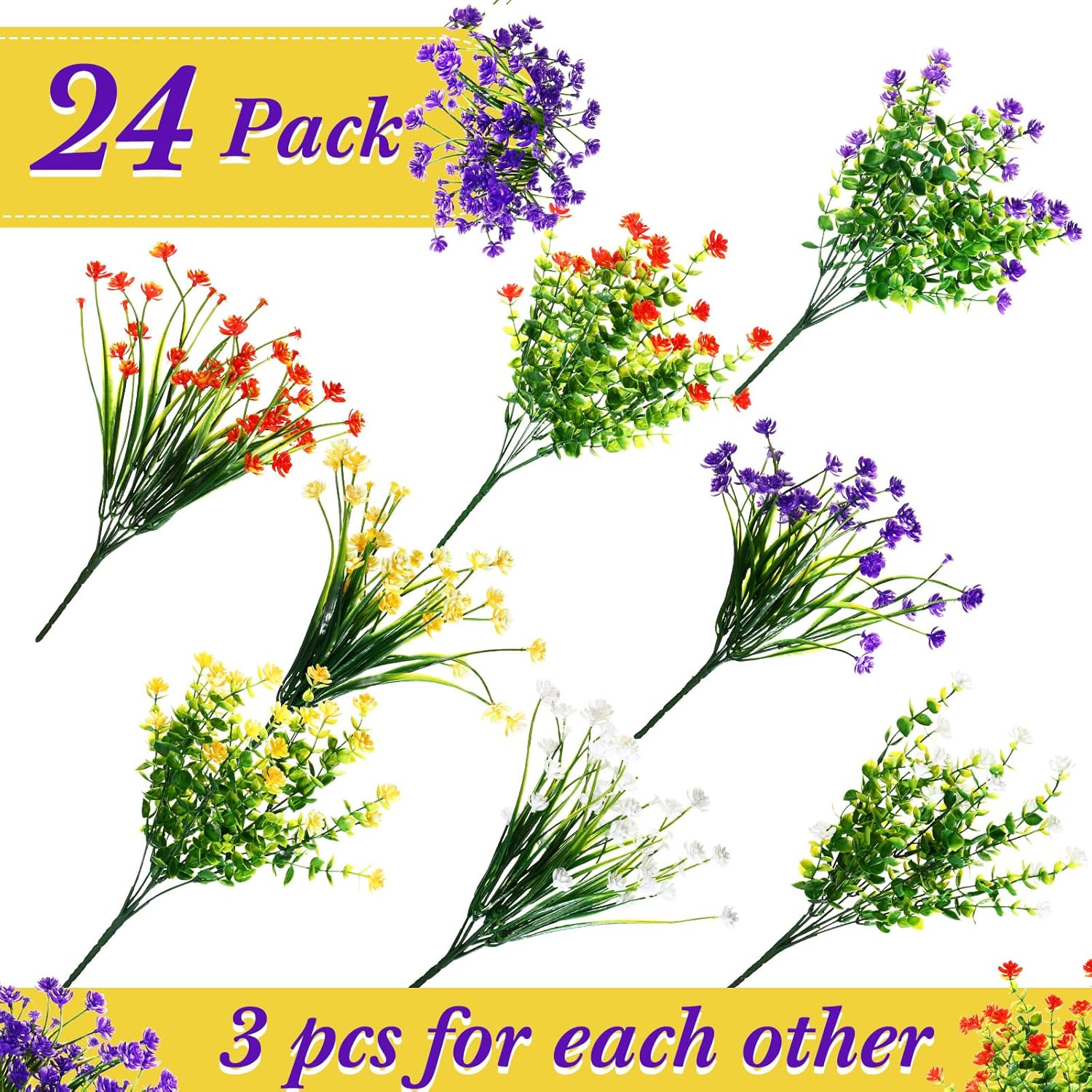 24 Bundles Flowers Outdoor Plants Fake Peony Plant Artificial Greenery Decoration Uv Resistant Plastic Faux Flowers For Home Garden Porch Courtyard Outdoor Indoor