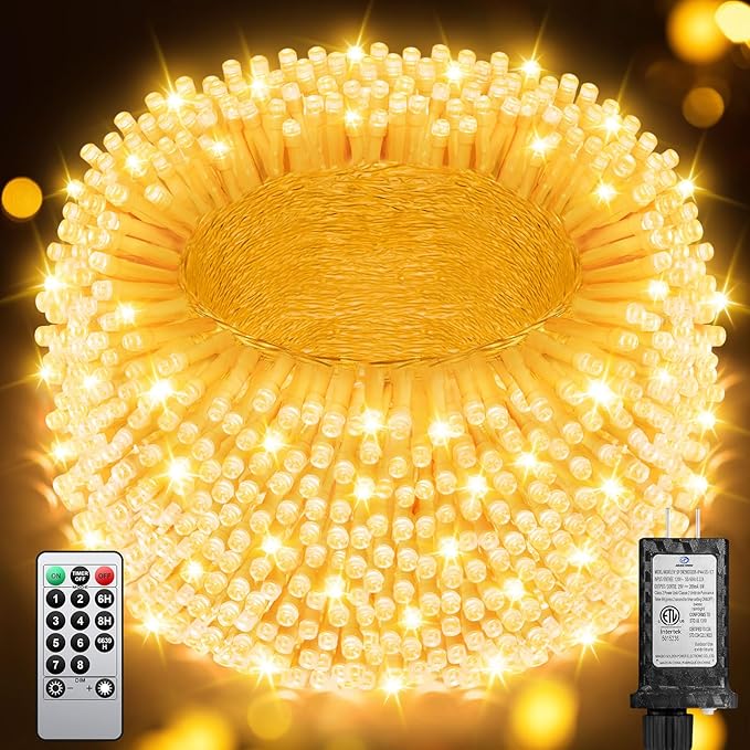 552FT 1400 LED Warm White String Lights Outdoor Waterproof Extra Long Fairy Lights Plug In with Timer Memory Function 8 Lighting Modes Dimmable for Trees Wedding Party Garden Decor