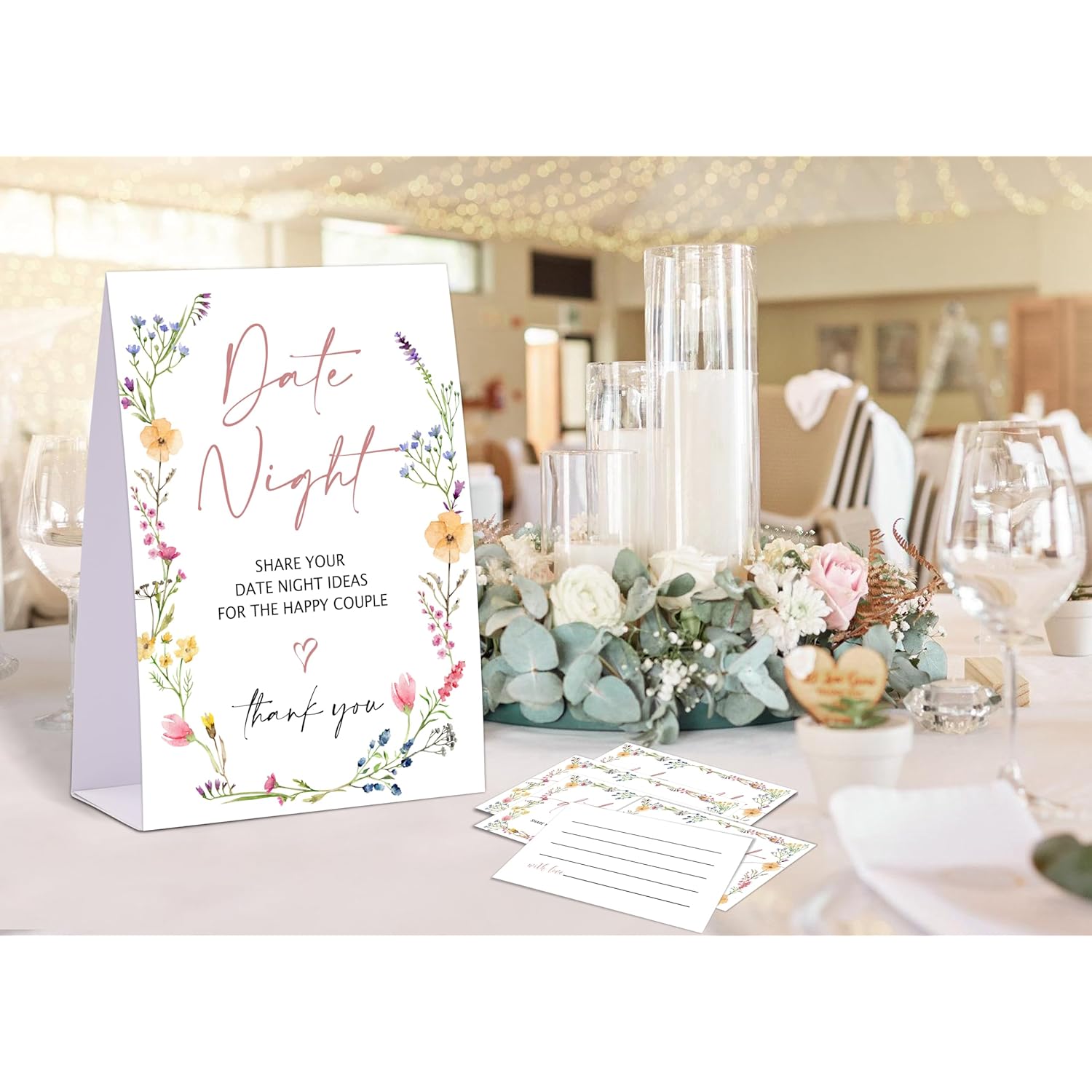 Wildflowers Date Night Game, Date Night Ideas Sign With 50 Cards, Bridal Shower Game, Boho Bridal Shower Decorations, Wedding Date Night Advice - 07