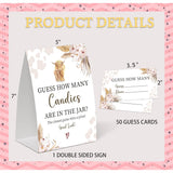 Boho Cow Guess How Many Candies Are In The Jar Game For Baby Shower, Pack Of One 5X7 Sign And 50 Guessing Cards, Cow Baby Shower Decoration, Gender Neutral Party Supplies - Gc05
