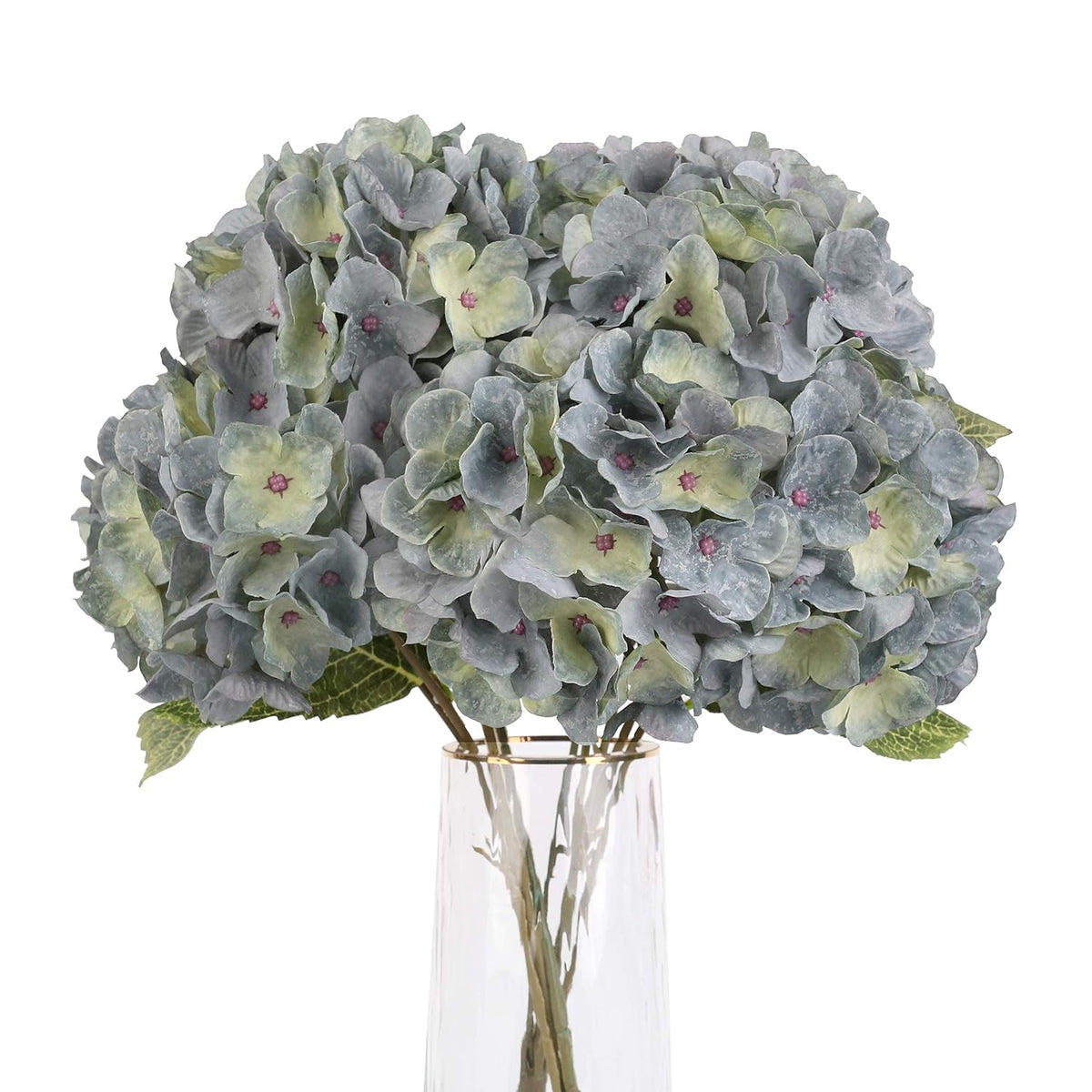 Artificial Flowers Silk Hydrangea Flowers With 5 Big Heads Fake Flower Bunch Bouquet For Home Wedding Party Decor Diy(Blue Green)