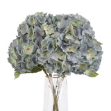 Artificial Flowers Silk Hydrangea Flowers With 5 Big Heads Fake Flower Bunch Bouquet For Home Wedding Party Decor Diy(Blue Green)