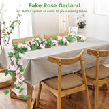 10 Pcs Fake Rose Garland, 7.5 Ft Pink Roses Artificial Vines Flowers With 9 Flower Heads And Five-Layer Simulation Petals For Wedding Arch, Party & Home Wall Decoration