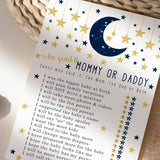 Twinkle Little Star Baby Shower Games For Boys - 25 Guess Who Mommy Or Daddy Game Cards - Fun Guessing Activities For Guests - Gender Neutral Star And Moon Theme