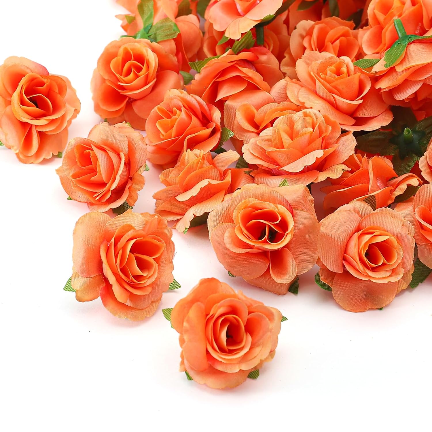 100 Pcs Mini Orange Roses Artificial Flowers Bulk, 1.9" Small Silk Fake Roses Flower Heads For Decoration, Wedding Centerpieces Bridal Shower Party Home Decor,Diy Crafts (Orange)