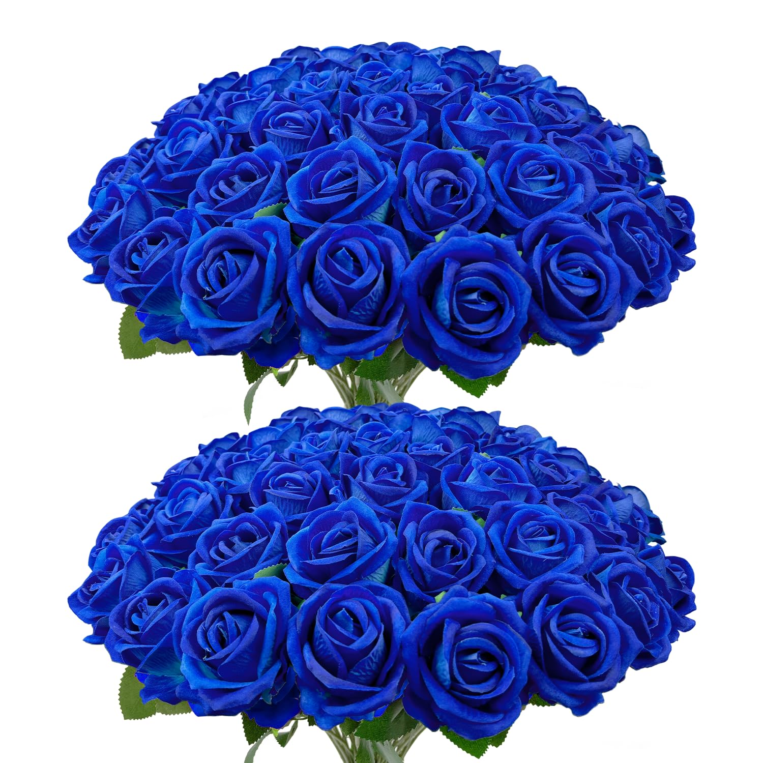 Bulk Artificial Flowers 50 Pcs, Fake Velvet Silk Blue Roses With Long Stems Realistic Bouquet For Wedding Centerpieces, Faux Arrangement For Valentines Day Home Table Decorations