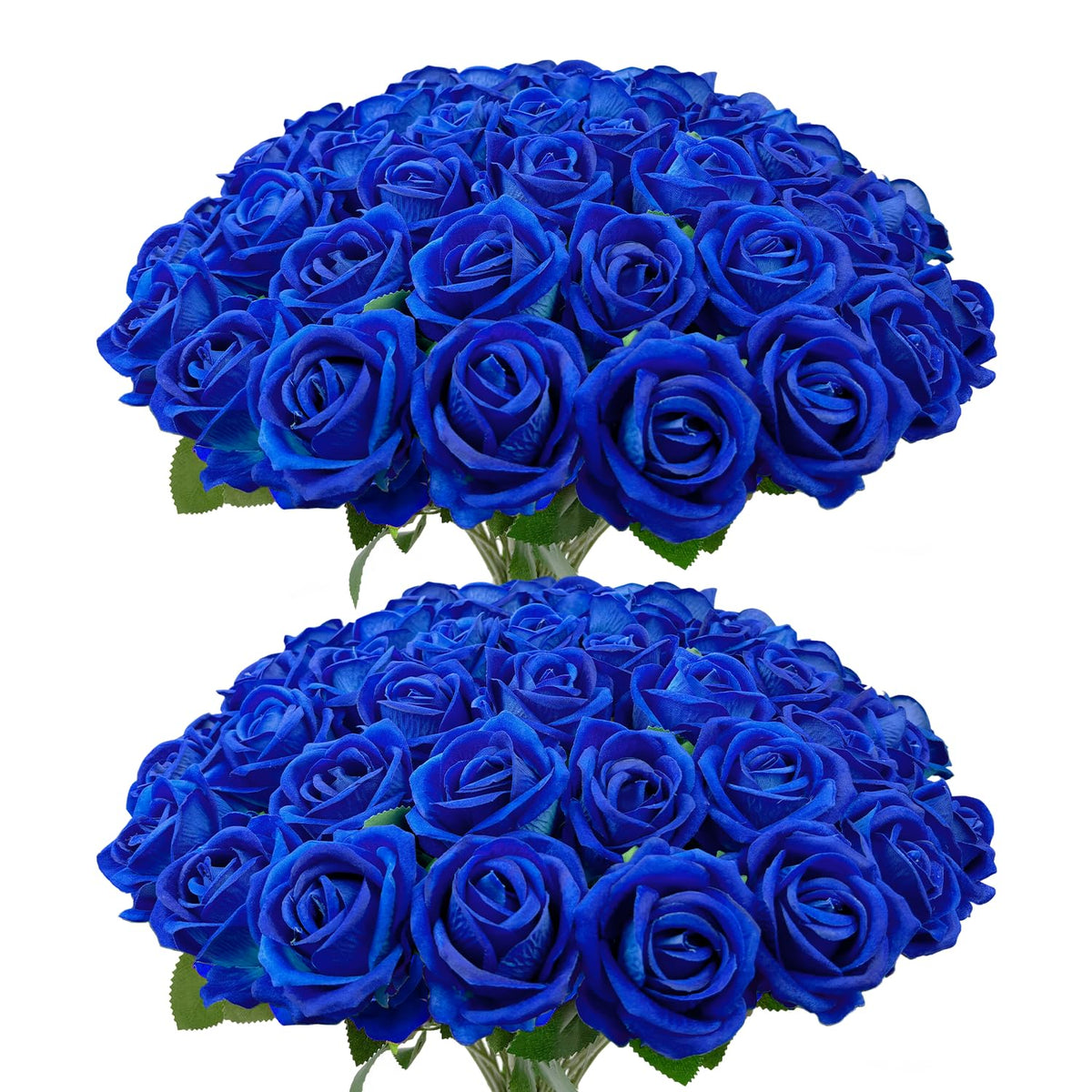 Bulk Artificial Flowers 50 Pcs, Fake Velvet Silk Blue Roses With Long Stems Realistic Bouquet For Wedding Centerpieces, Faux Arrangement For Valentines Day Home Table Decorations