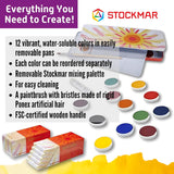 STOCKMAR Opaque Color Box - Set of 12 paints, Includes Opaque White Paint Tube, Brush, and Palette- Waldorf Art Supplies