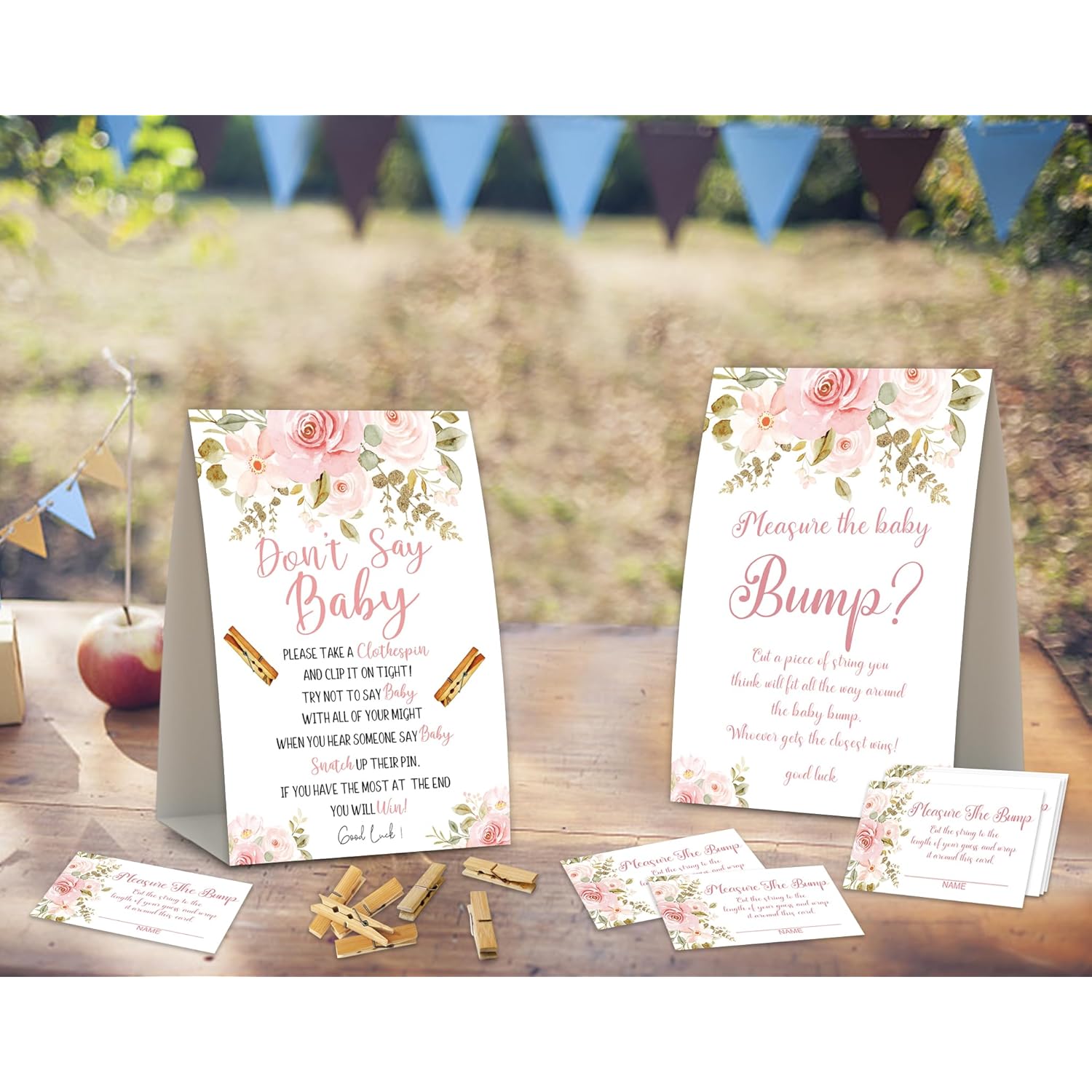2 Boho Floral Baby Shower Game,Don'T Say Baby Clothespin Games,Measure The Baby Bump,Baby Shower Decorations,Baby Shower Game Gender Neutral,Baby Shower Package,Funny Baby Shower Games-3