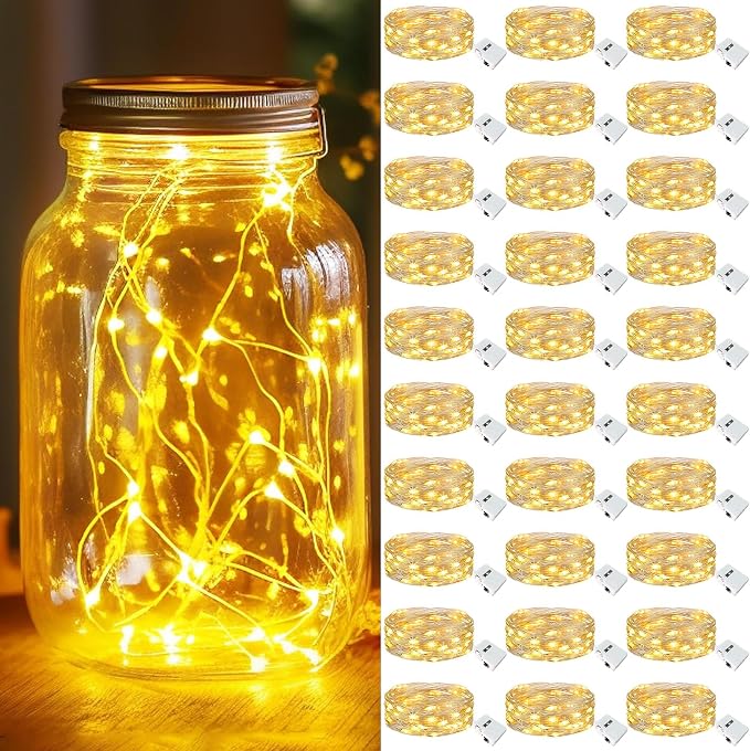 30 Pack Battery Operated Fairy Lights 7FT 20 LED Warm White Mini String Lights Waterproof for Mason Jars Party Decor