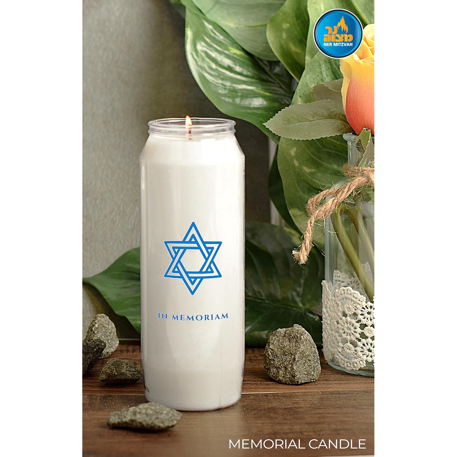 Ner Mitzvah Yahrzeit Memorial Candles, 9 Day Burn Time (Pack of 3)