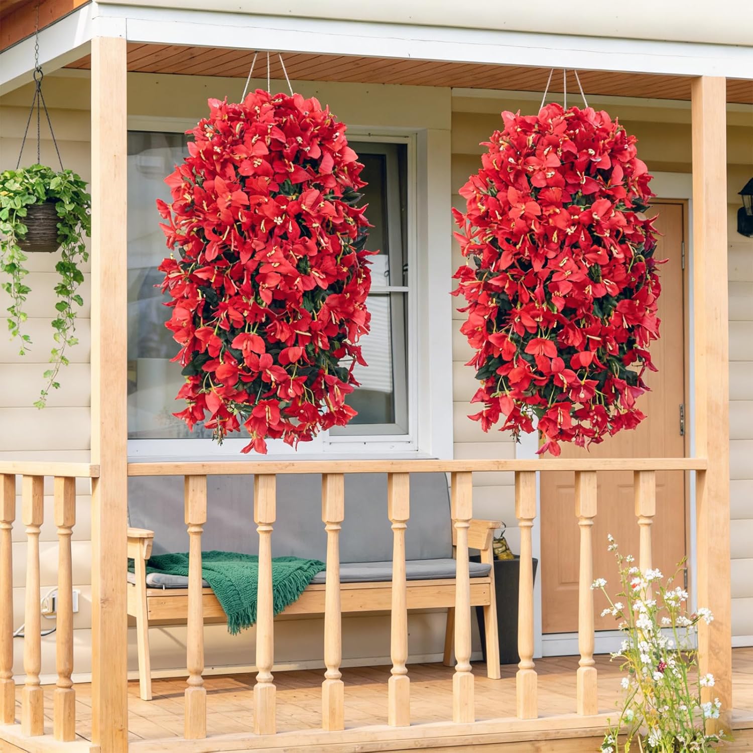 4Pcs 27.5 Inch Red Artificial Bougainvillea Flower Garlands – Silk Fake Vines With 156 Flowers And 48 Leaves, Realistic Artificial Flowers With Stems For Indoor And Outdoor