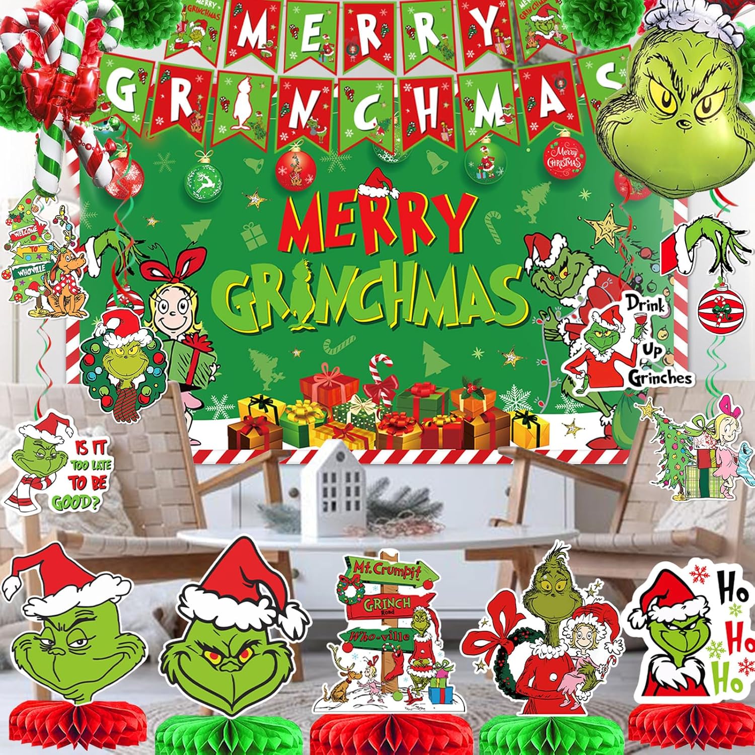 Merry Christmas Decorations Merry Banner Christmas Party Decorations Backdrop With Balloons For Party