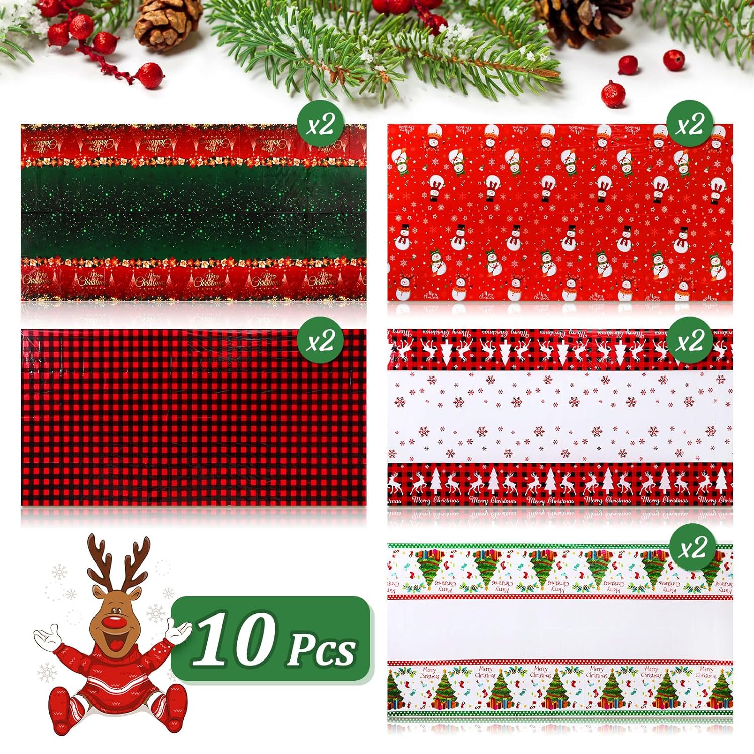 10 Pcs Christmas Plastic Tablecloth Disposable Christmas Party Tablecloth Decorations 54 X 108 Inch Snowflakes Waterproof Plastic Rectangular Table Cover For Merry Christmas Part