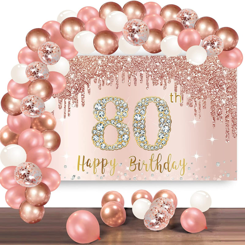 Happy 80Th Birthday Banner Backdrop Decorations With Confetti Balloon