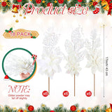 18 Pack 3 Styles 17 Inch Christmas Glitter Poinsettia Berry Stems Ornaments Artificial Floral Branches Picks For Christmas Tree Home Vase Holiday Party Decor(White)