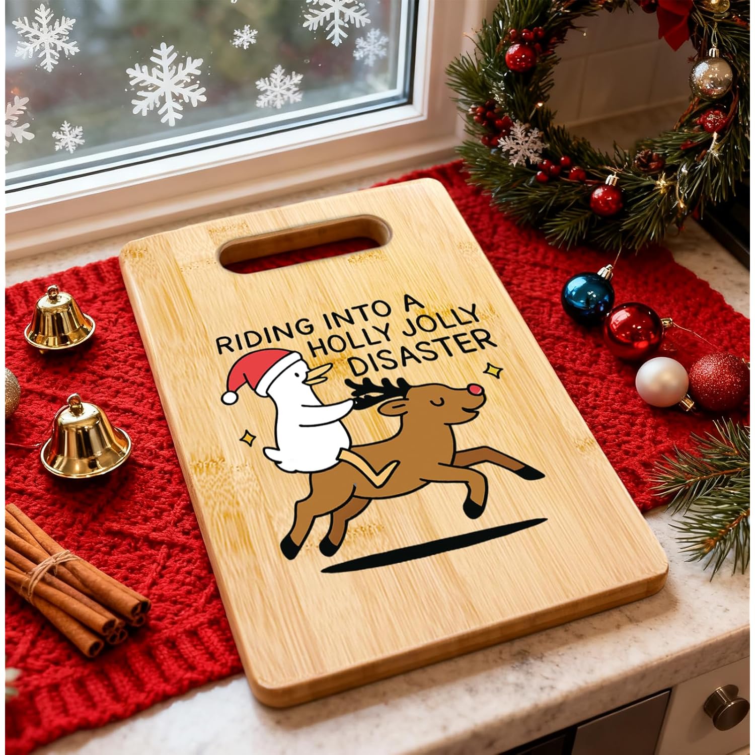 Zodguo Funny Christmas Goose Cutting Board For Kitchen, Christmas Charcuterie Board, Xmas Santa Goose Reindeer Holiday Chopping Boards For Home Kitchen Decorations Supplies