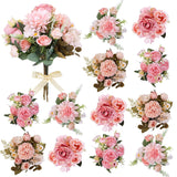 Bulk 12 Bundles Artificial Peonies Flowers, Silk Roses, Faux Dahlias & Chamomile In Hydrangea Bouquet For Vase Filler, Wedding Centerpiece, Home Party Decor