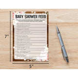 Rustic Wood Pink Floral Baby Shower Game Cards - Gender Neutral Boys Or Girls, Set Of 30 Cards (Brown004)
