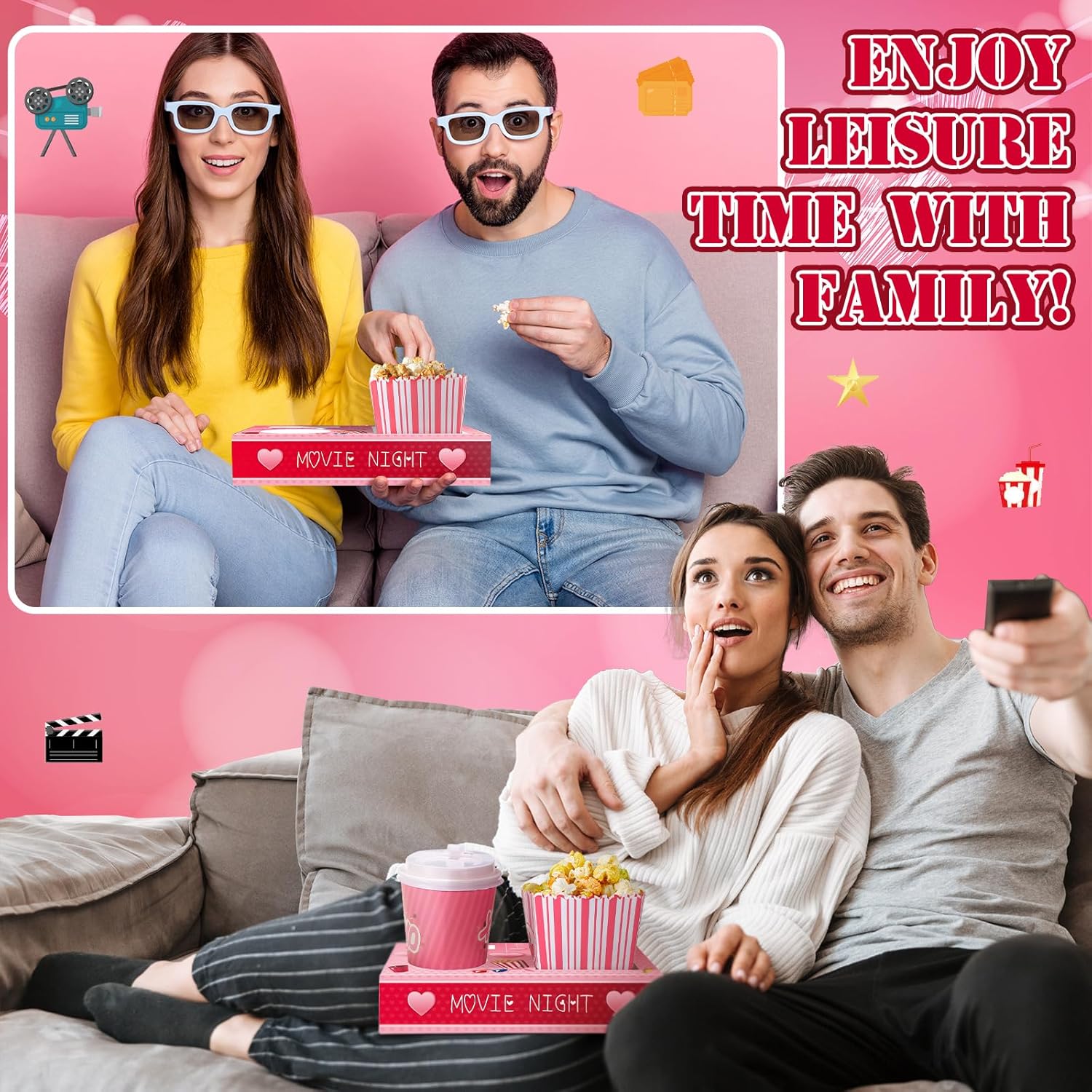 20 Pcs Valentine'S Day Movie Night Supplies Galentines Movie Night Paper Snack Trays Popcorn Candy Holder Snack Boxes Cardboard Food Holder Trays