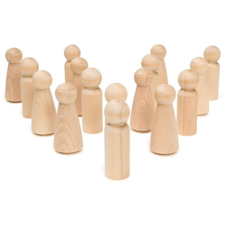 Wooden Peg Dolls 3-½”, 5 Mom & 5 Dad Set, Unfinished Birch Wooden Figures For