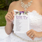 Purple Floral Bridal Shower Games - 25 Wedding Word Scramble Cards - Fun Guessing Activity For Engagement Parties And Rehearsal Dinners - Rustic Theme