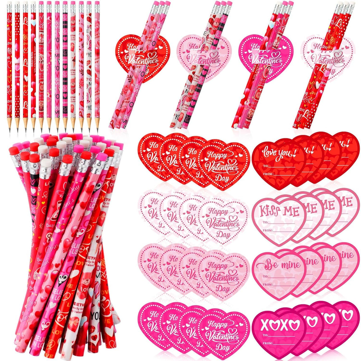 48 Pack Valentine'S Day Heart Pencils Bulk And Valentine Exchange Card For Valentine Party Favor Office Rewards Gift Exchange Prizes Supplies