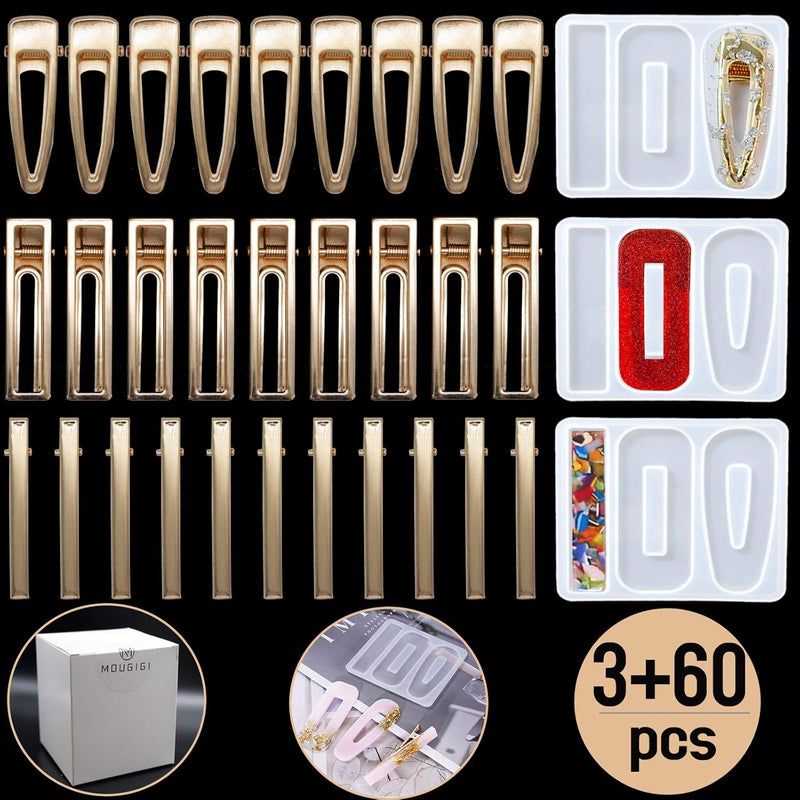 63Pcs Resin Molds Diy Hair Clip Jewelry Casting Mold,Resin Hair Clips Mold For Hair Pin Making, Hair Pin Silicone Resin Molds For Epoxy Resin Crafts