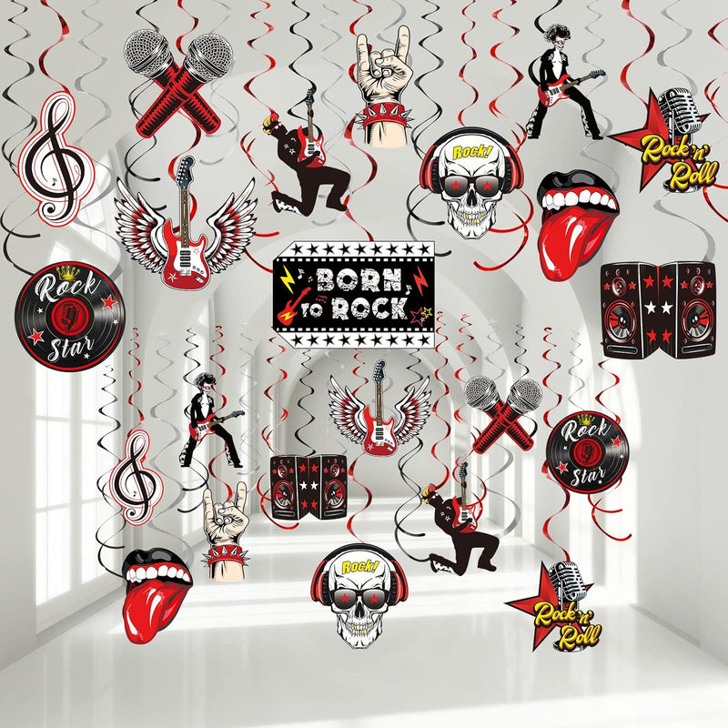 53 Pieces Rock And Roll Theme Party Decorations, Guitar Record Sign Ro