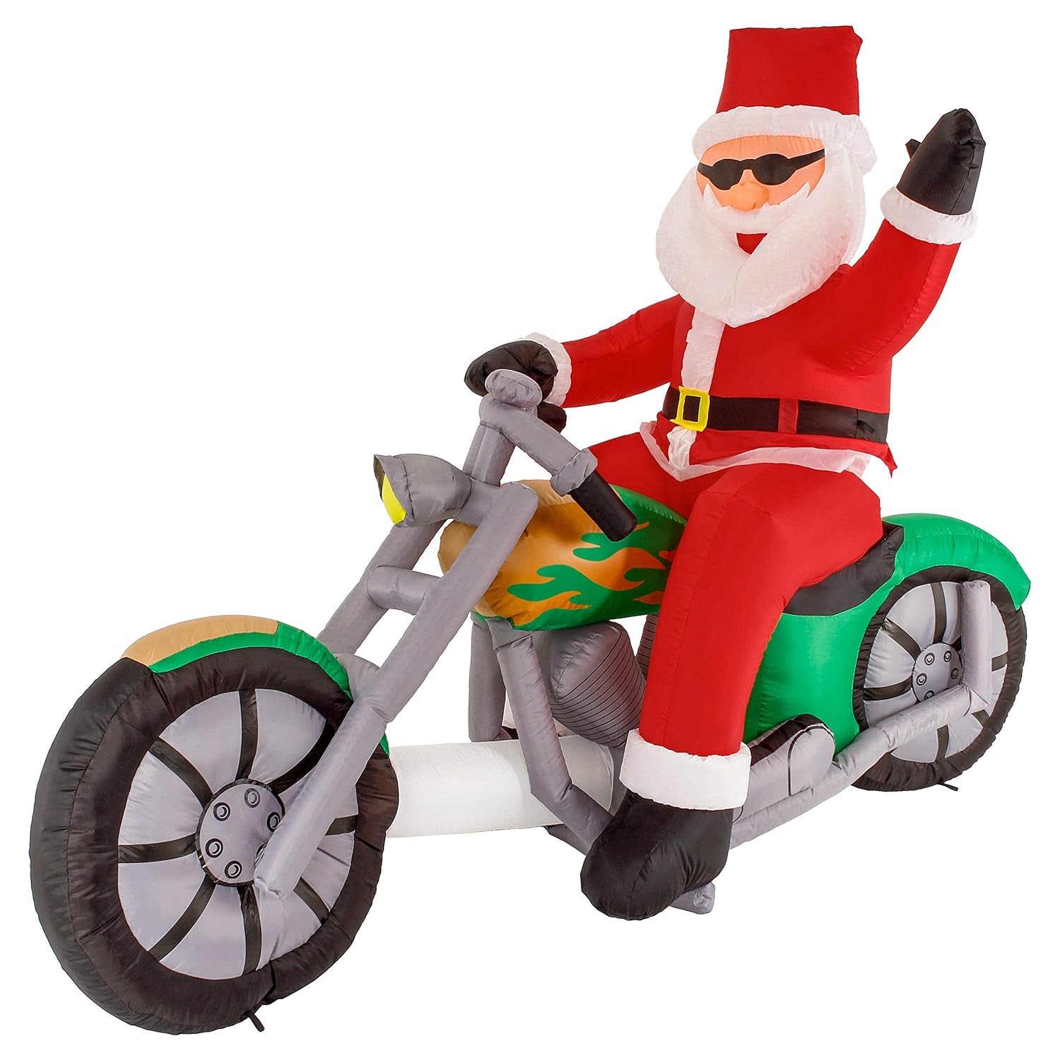 Christmas Masters 7.5 Ft Long Inflatable Santa Claus Riding A Motorcycle With Hand Up Waving Hello Led Lights Indoor Out