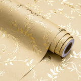 3D Kraft Wrapping Paper Roll - Mini Roll - 17 Inch X 16.5 Feet - Gold And Brown Leaves Design With Embossed Perfect For Birthday, Holiday, Wedding, Baby Shower