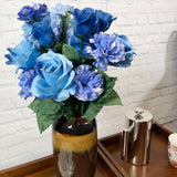 2 Pcs 24 Stem Artificial Flowers Roses Carnation Mixed Bush Spring Faux Flower Indoor Wedding Home Decor, Cemetery Decorations For Grave, Blue