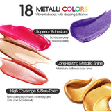 Metallic Acrylic Paint, Set Of 18 Metallic Colors In 1Oz Bottle, Non Fading, Non Toxic For Artists, Beginners, Crafting On Crafts,Canvas,Wood,Ceramic, Fabric,Stone