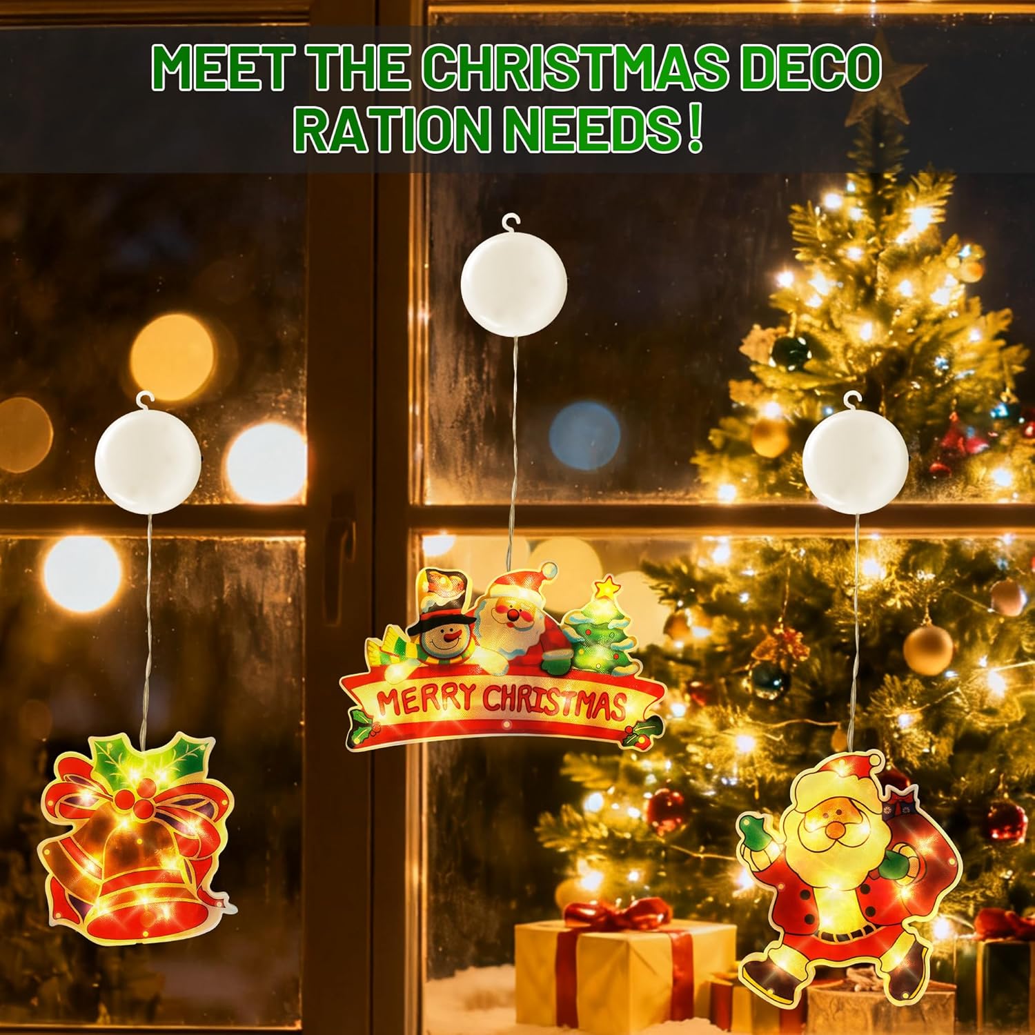5Pcs Window Christmas Decoration Lights, Battery Operated With Suction Cup Hook Hanging