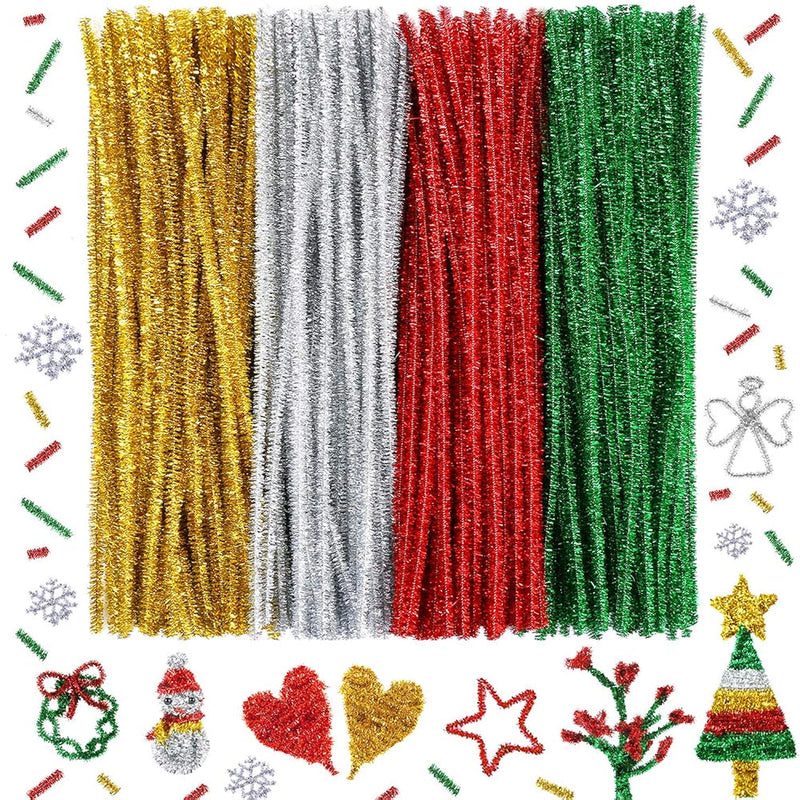 300 Pieces Christmas Pipe Cleaners Glitter Chenille Stems For Diy Craft Christ