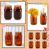 12 Pcs Bulk Amber Mason Jars With Lids 16 Oz Decorative Centerpieces Glass Pint Canning Containers Regular Mouth For Flower Food Storage Wedding Halloween Christmas Diy Crafts