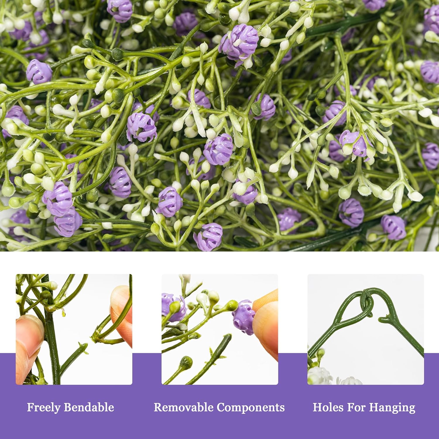 Artificial Baby Breath Flower Vines, Babys Breath Artificial Flowers Real Touch Faux Gypsophila Hanging Fake Baby'S Breath Garlands For Wedding And Baby Shower Decor 2Pcs 5.8Ft?Purple?