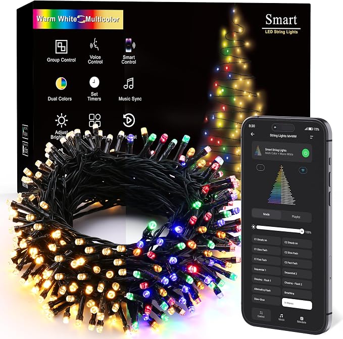 Smart String Lights 200 LED Color Changing Christmas Lights 66 Feet Wi-Fi App and Voice Control