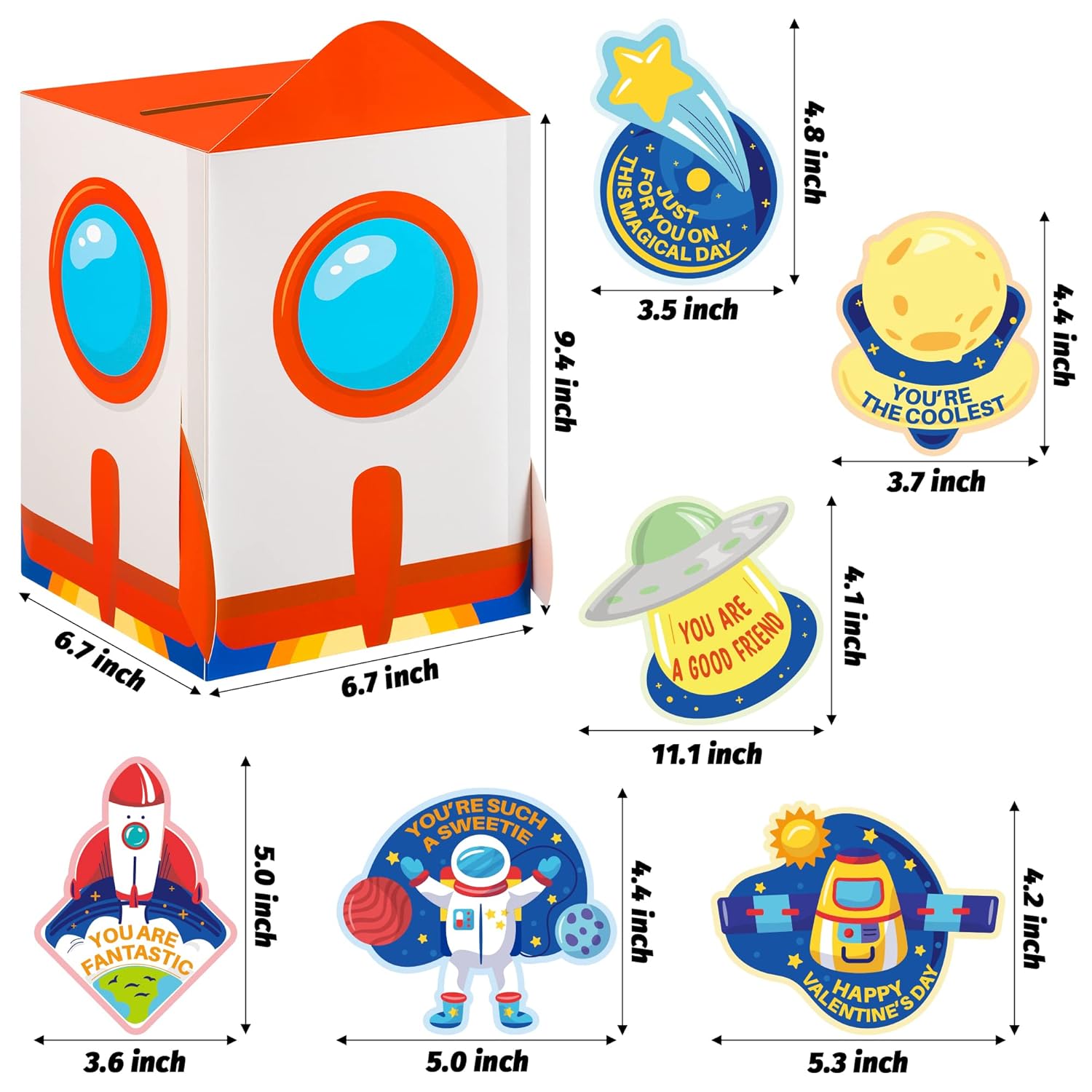 40Pcs Valentine'S Day Boxes For Kids And Mailbox For Classroom Exchange, Valentines Outer Space Cards For Boys Girls, Valentines Gift Cards For Party Favor (1 Mailbox And 39 Greeting Cards)