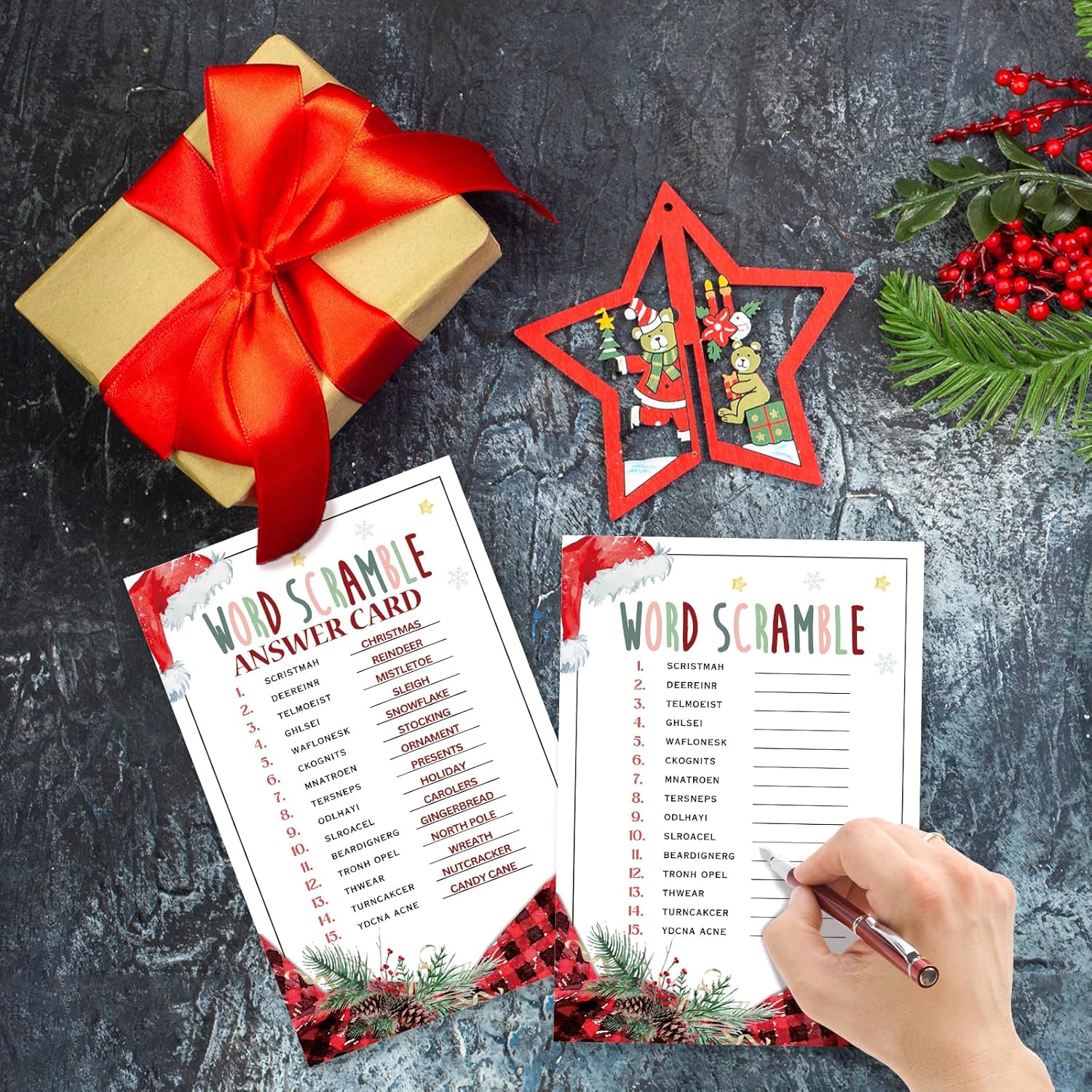 30 Card Christmas Choice Party Games - Word Scramble - Family Activity And Group Icebreaker Game To Liven Up The Holiday Atmosphere, Perfect For Christmas Party Game Decorations - A06